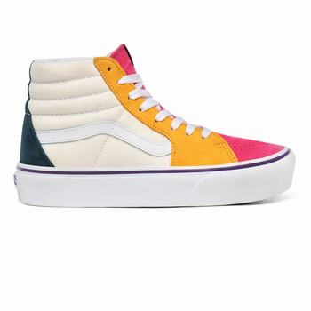 Női Vans Mini Cord Sk8-Hi Platform 2.0 Magasszárú Cipő VA1483796 Színes/Fehér